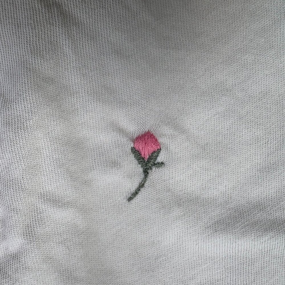 THE GREAT. Floral Embroidered Boxy Short Sleeve Crewneck Tee Cream Size 1/Medium - Picture 6 of 12